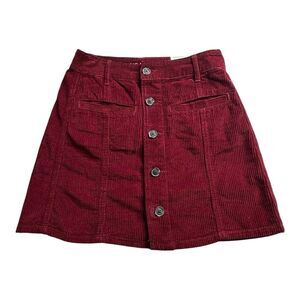 American Eagle Womens Mini Skirt 00 Red Wine Burgundy Corduroy Button Up Pockets